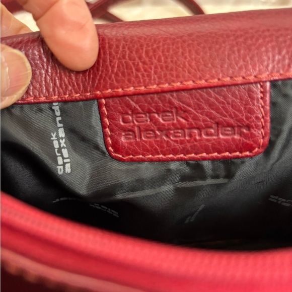 Derek Alexander East/West Half Flap Multi Compartment Red Leather Crossbody - Picture 2 of 13
